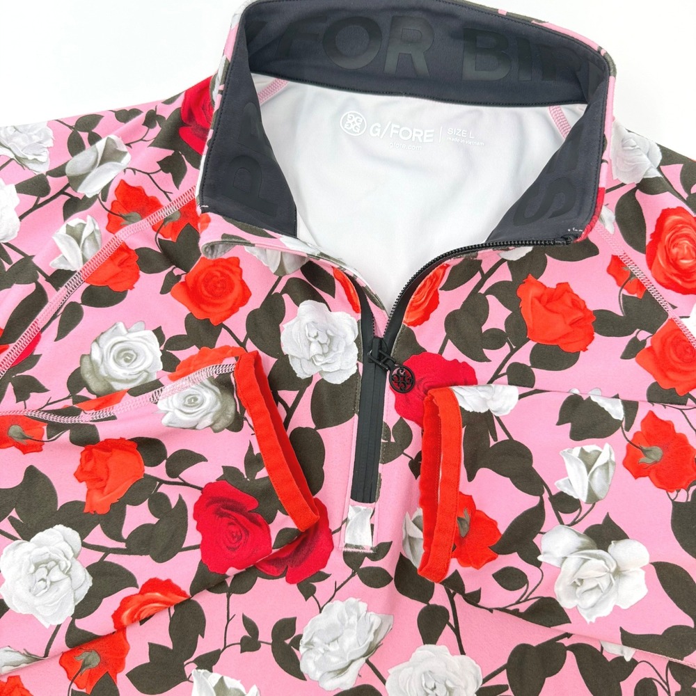 G/FORE Womens Large Pink Rose Floral 1/4 Zip Performance‎ Golf Pullover
